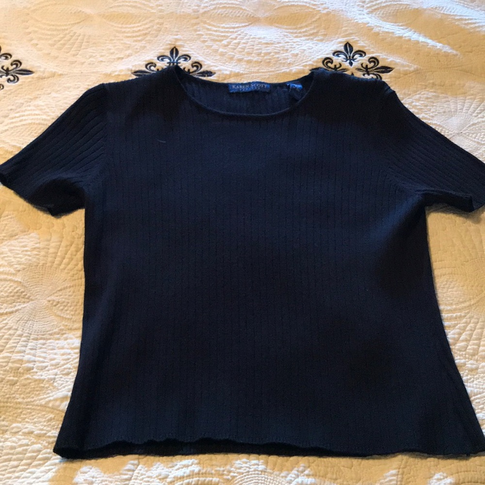 Karen Scott Black Ribbed Short Sleeve Sweater PS
